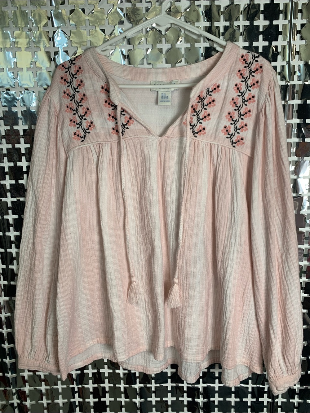 Calypso St. Barth Light Pink Embroidered Peasant Tunic Top